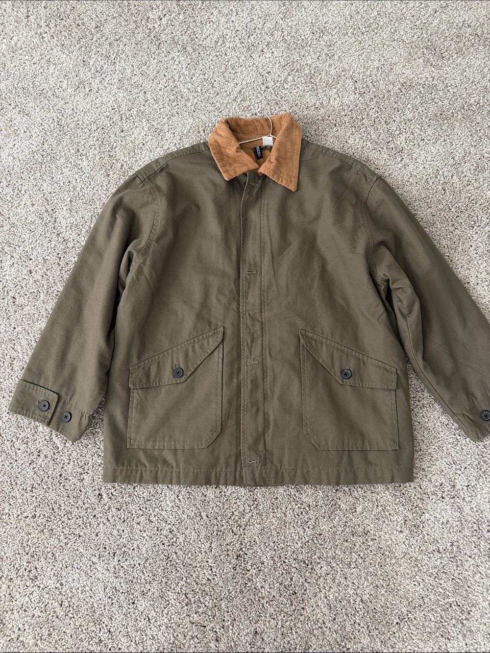 H&M Barn Jacket with Corduroy Collar - Tan & Olive - Picture 4 of 5